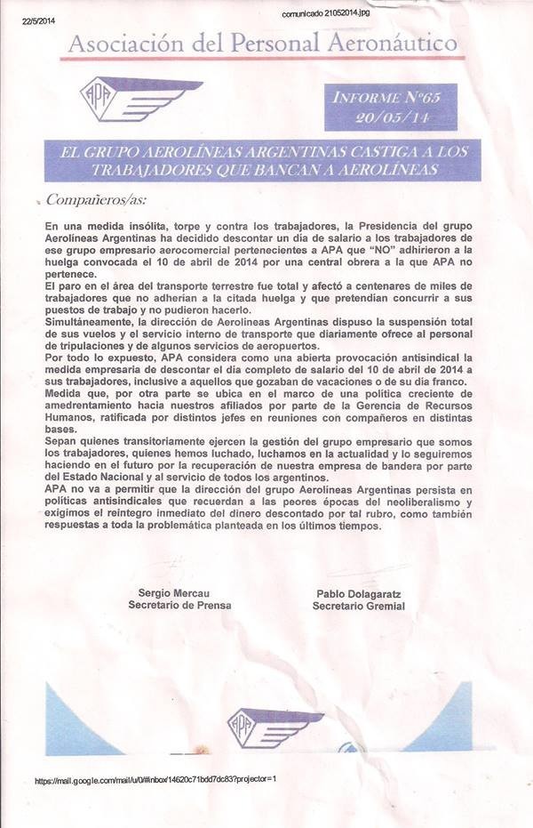 La queja de los aeronáuticos.