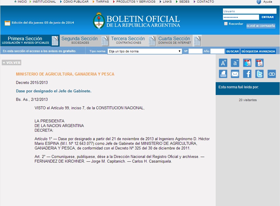 Decreto que designa a Espina. Coincide el DNI con el de la lista del 601.