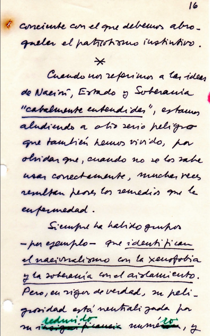 Manuscrito del discurso de D.R. Graffigna