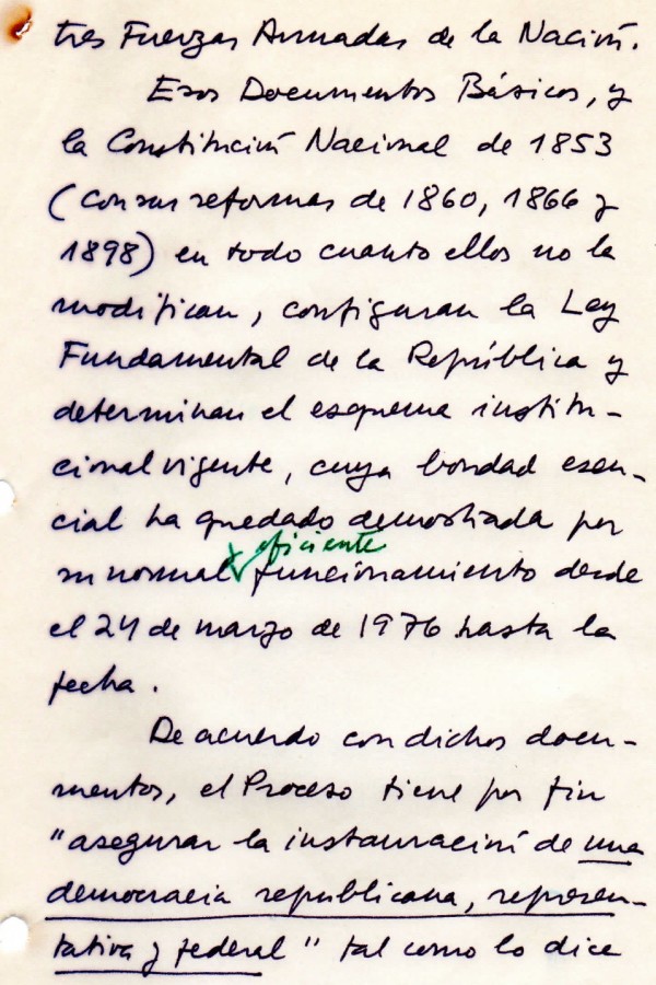 Manuscrito del discurso de D.R. Graffigna
