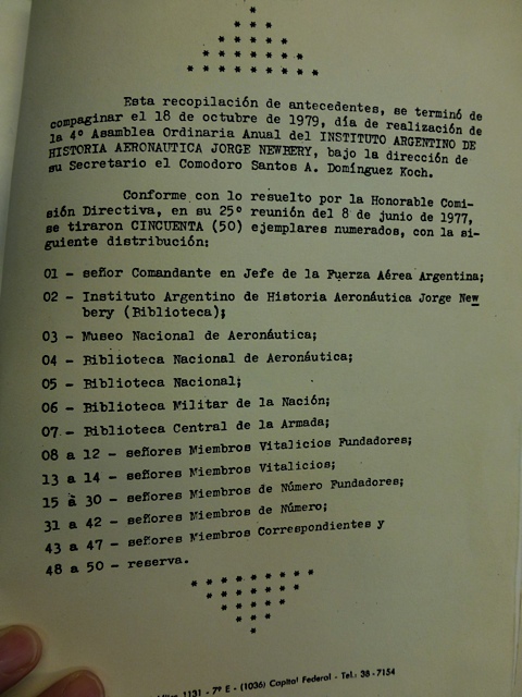 Lista de distribución de los 50 ejemplares realizados